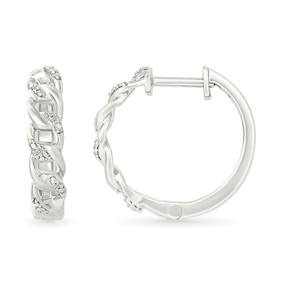 Diamond Accent Cuban Chain Link Hoop Earrings in Sterling Silver