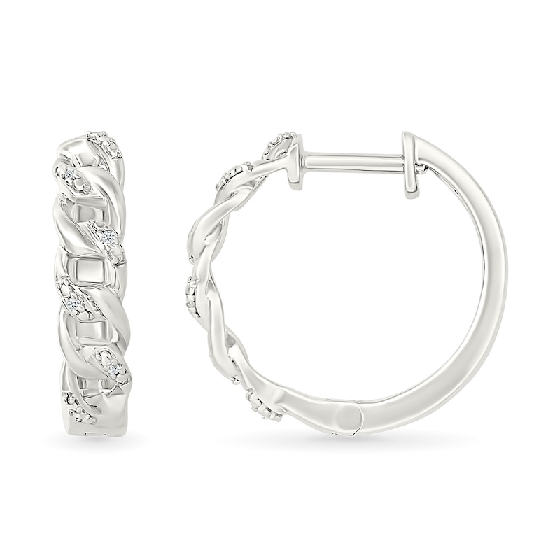 Main Image 3 of Diamond Accent Cuban Chain Link Hoop Earrings in Sterling Silver