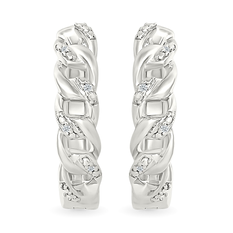 Main Image 4 of Diamond Accent Cuban Chain Link Hoop Earrings in Sterling Silver