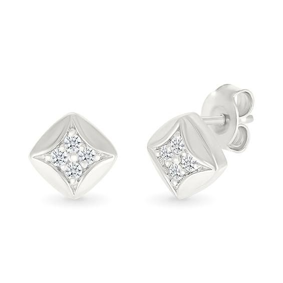 1/8 CT. T.w. Diamond Star Tilted Square Stud Earrings in Sterling Silver