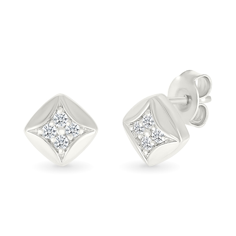 Main Image 1 of 1/8 CT. T.W. Diamond Star Tilted Square Stud Earrings in Sterling Silver