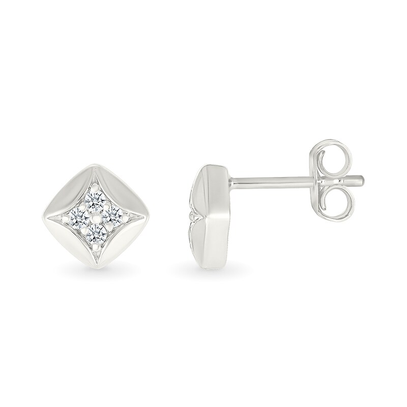 Main Image 2 of 1/8 CT. T.W. Diamond Star Tilted Square Stud Earrings in Sterling Silver