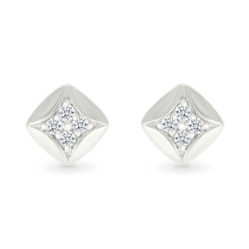 Main Image 4 of 1/8 CT. T.W. Diamond Star Tilted Square Stud Earrings in Sterling Silver