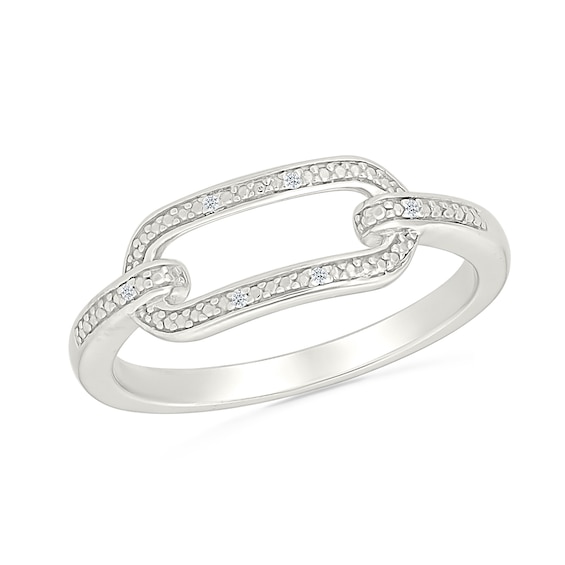 Diamond Accent Paper Clip Link Ring in Sterling Silver