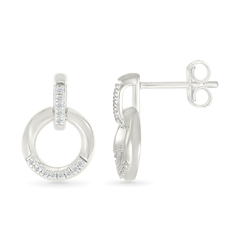 Main Image 2 of 1/20 CT. T.W. Diamond Circle Drop Earrings in Sterling Silver
