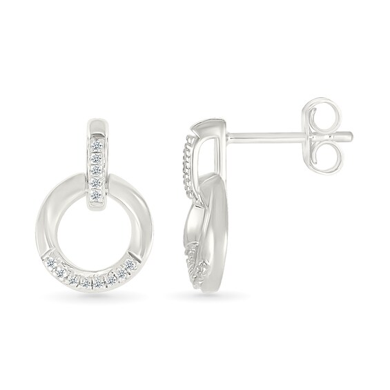 1/20 CT. T.w. Diamond Circle Drop Earrings in Sterling Silver