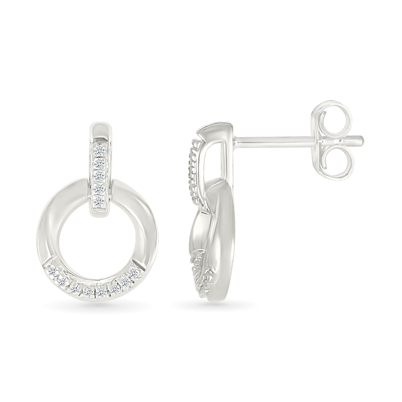 Main Image 3 of 1/20 CT. T.W. Diamond Circle Drop Earrings in Sterling Silver