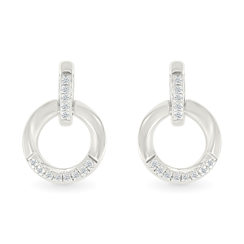 Main Image 4 of 1/20 CT. T.W. Diamond Circle Drop Earrings in Sterling Silver