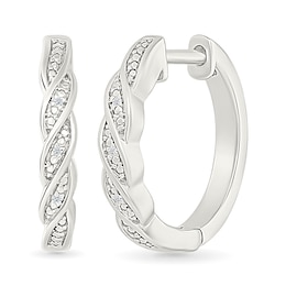 Diamond Accent Braided Hoop Earrings in Sterling Silver