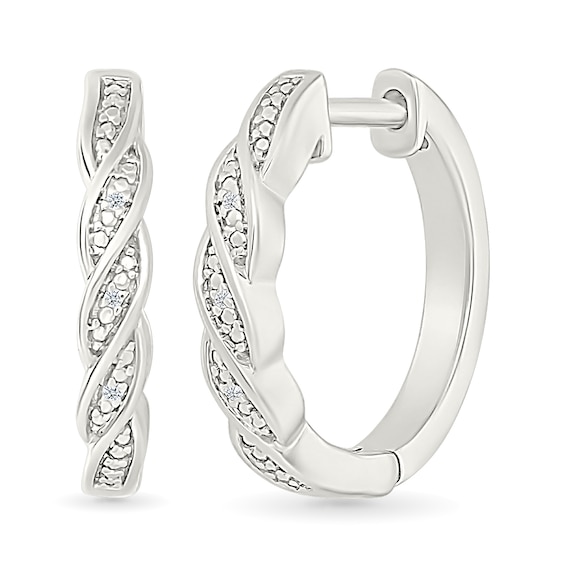 Diamond Accent Braided Hoop Earrings in Sterling Silver