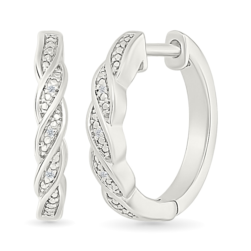 Main Image 1 of Diamond Accent Braided Hoop Earrings in Sterling Silver