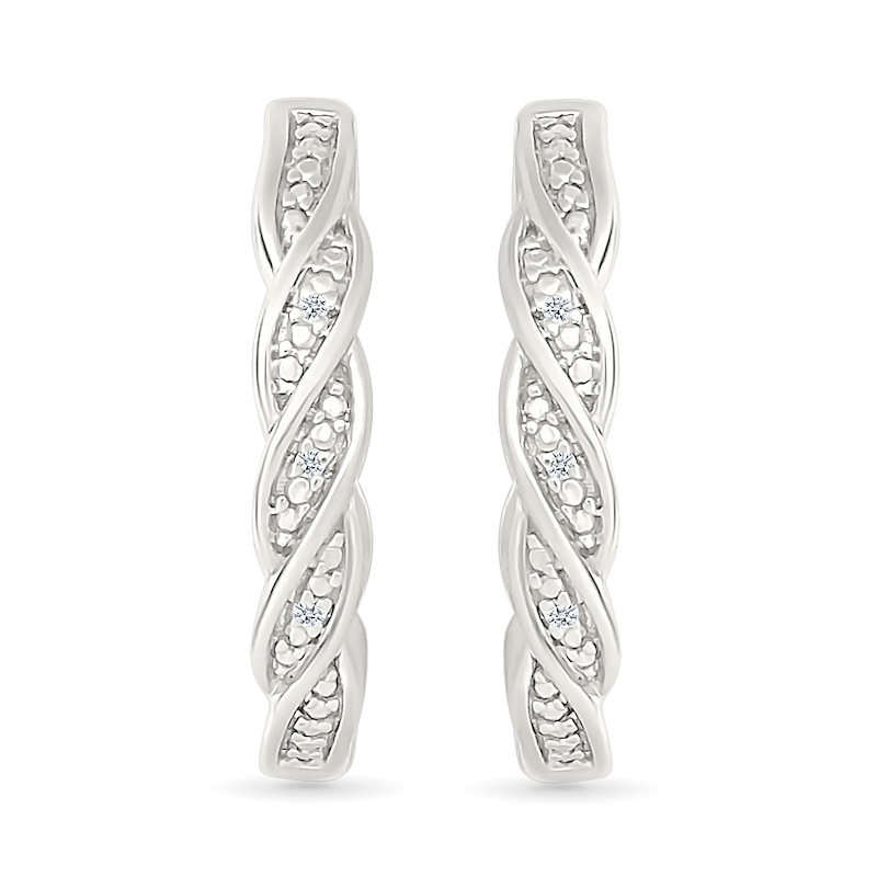 Main Image 4 of Diamond Accent Braided Hoop Earrings in Sterling Silver