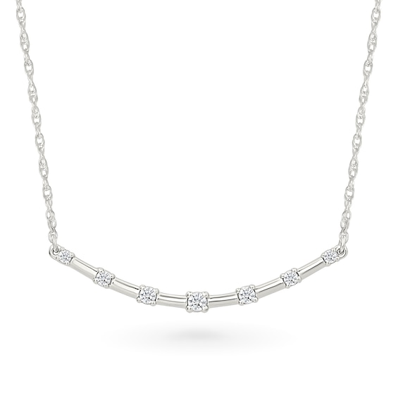 1/10 CT. T.w. Diamond Station Curved Bar Necklace in Sterling Silver