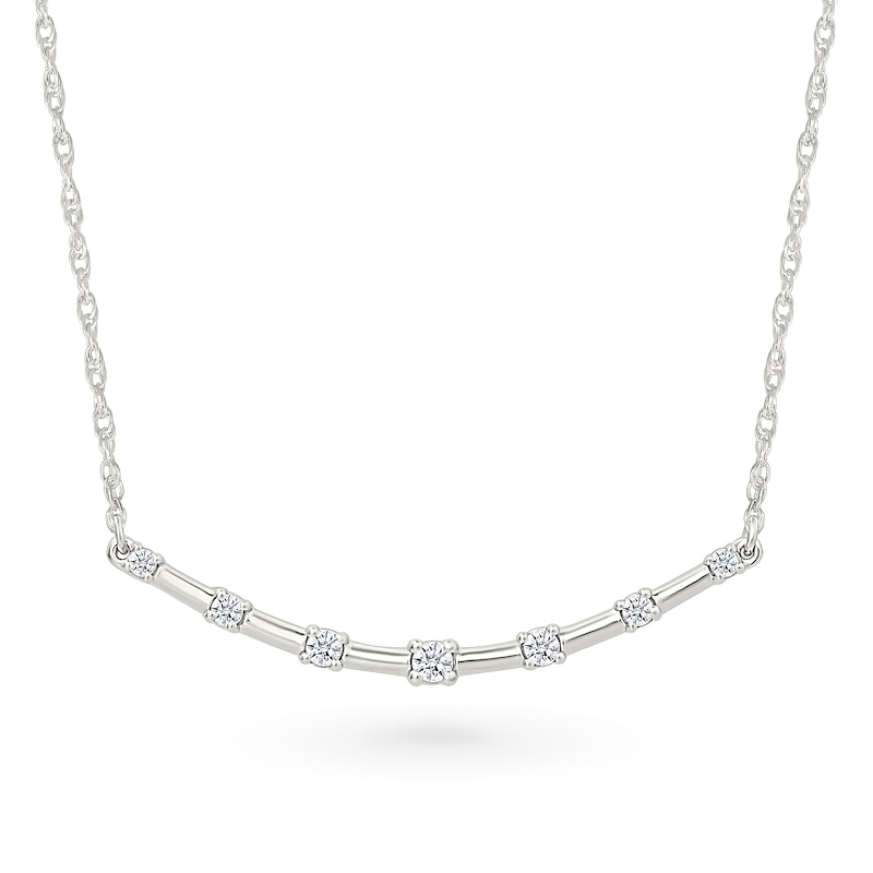 Main Image 1 of 1/10 CT. T.W. Diamond Station Curved Bar Necklace in Sterling Silver