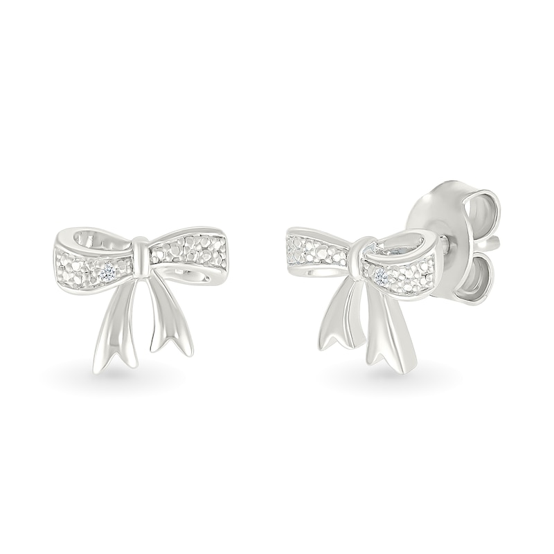 Main Image 1 of Diamond Accent Bow Stud Earrings in Sterling Silver