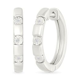 Diamond Accent Miracle Three Stone Station Hoop Earrings in Sterling Silver