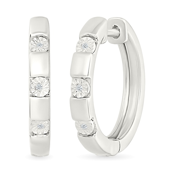 Diamond Accent Miracle Three Stone Station Hoop Earrings in Sterling Silver