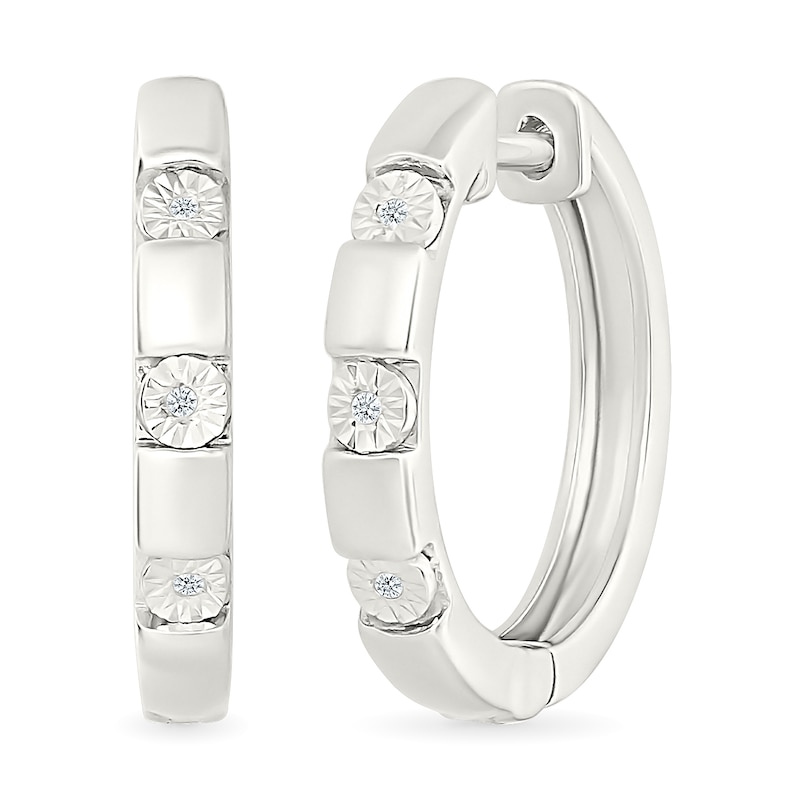 Main Image 1 of Diamond Accent Miracle Three Stone Station Hoop Earrings in Sterling Silver