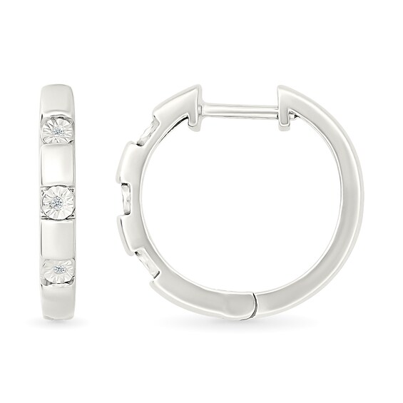 Diamond Accent Miracle Three Stone Station Hoop Earrings in Sterling Silver
