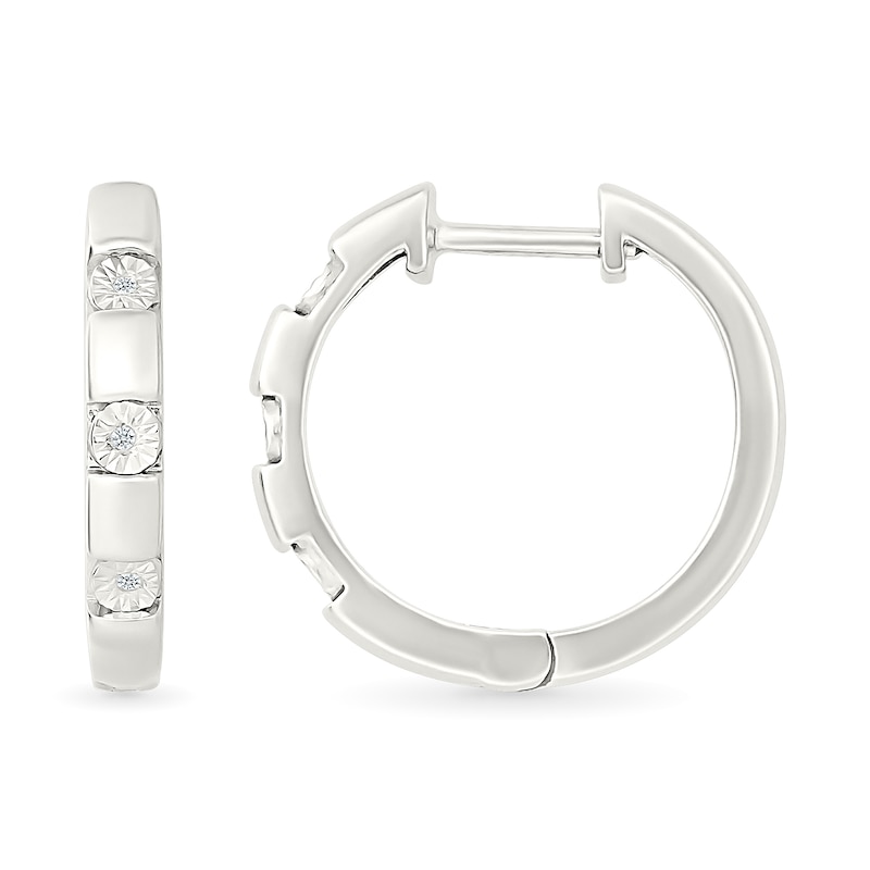 Main Image 2 of Diamond Accent Miracle Three Stone Station Hoop Earrings in Sterling Silver