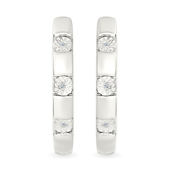 Diamond Accent Miracle Three Stone Station Hoop Earrings in Sterling Silver