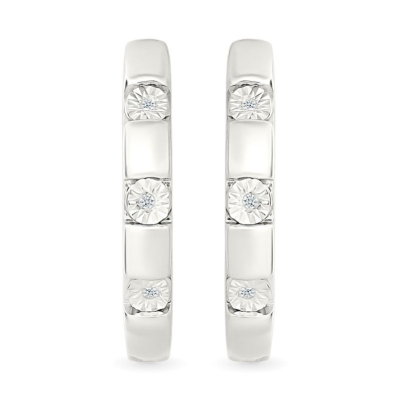 Main Image 4 of Diamond Accent Miracle Three Stone Station Hoop Earrings in Sterling Silver