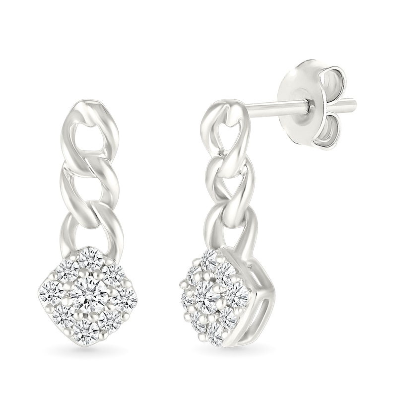 Main Image 1 of 1/5 CT. T.W. Cushion-Shaped Multi-Diamond Cuban Chain Link Drop Earrings in Sterling Silver