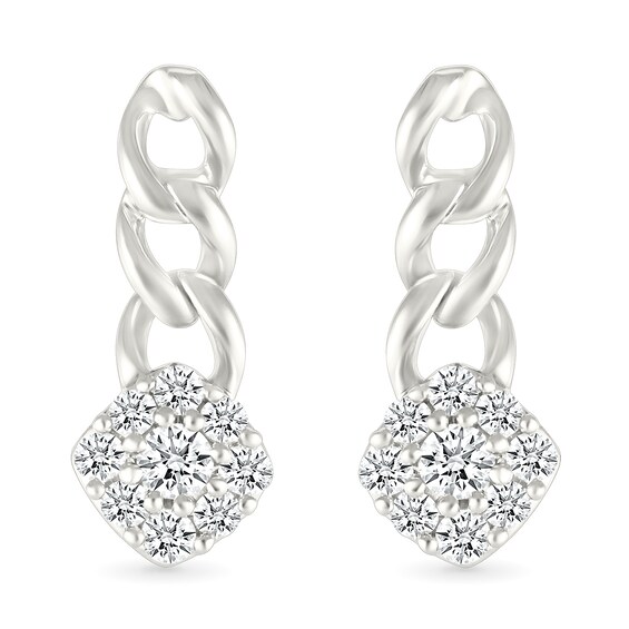 1/5 CT. T.w. Cushion-Shaped Multi-Diamond Cuban Chain Link Drop Earrings in Sterling Silver