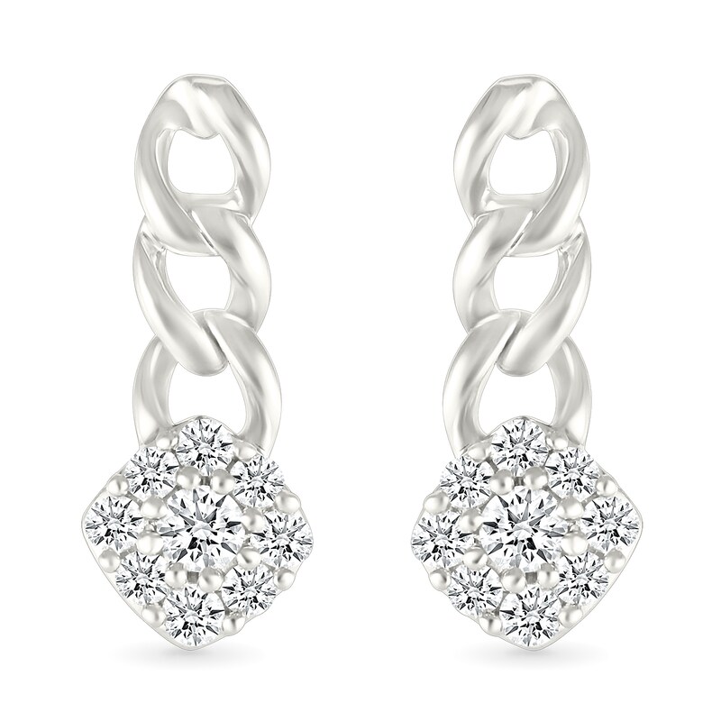 Main Image 4 of 1/5 CT. T.W. Cushion-Shaped Multi-Diamond Cuban Chain Link Drop Earrings in Sterling Silver