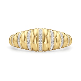 1/10 CT. T.W. Diamond Tapered Ribbed Ring in Sterling Silver with 24K Gold Plate