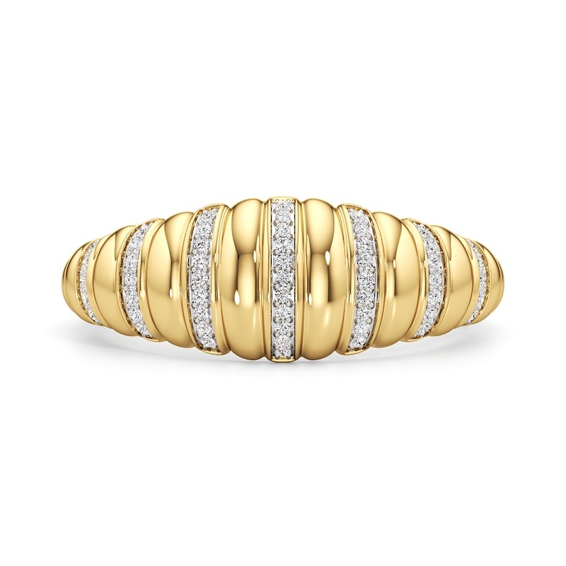 Main Image 1 of 1/10 CT. T.W. Diamond Tapered Ribbed Ring in Sterling Silver with 24K Gold Plate
