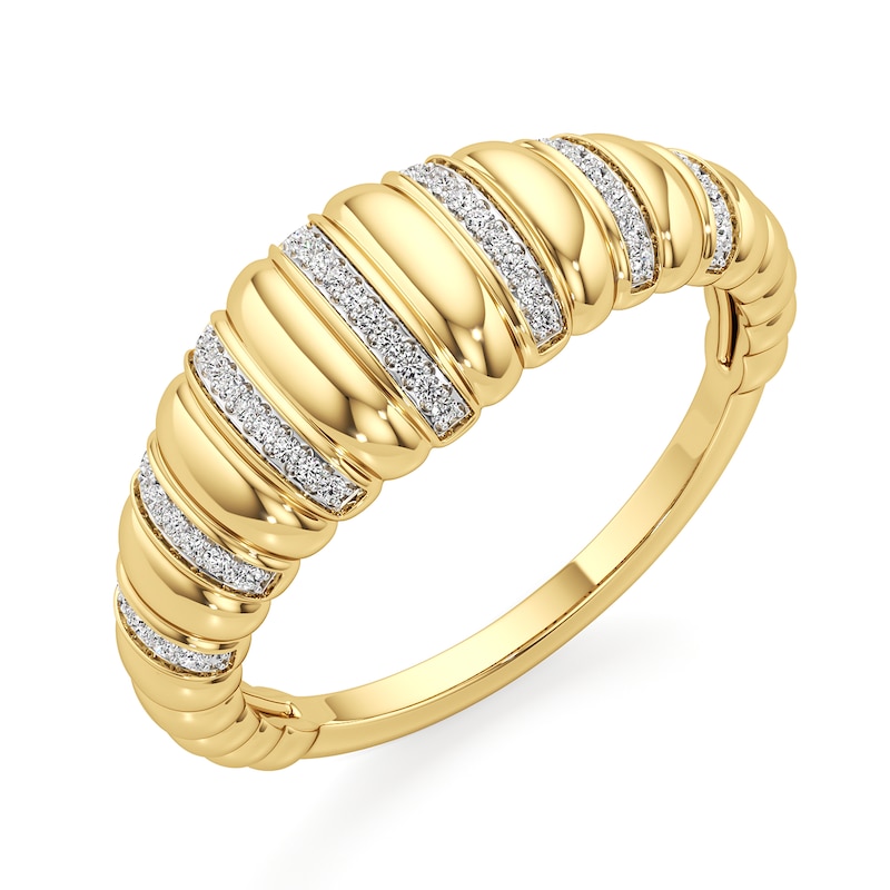 Main Image 2 of 1/10 CT. T.W. Diamond Tapered Ribbed Ring in Sterling Silver with 24K Gold Plate