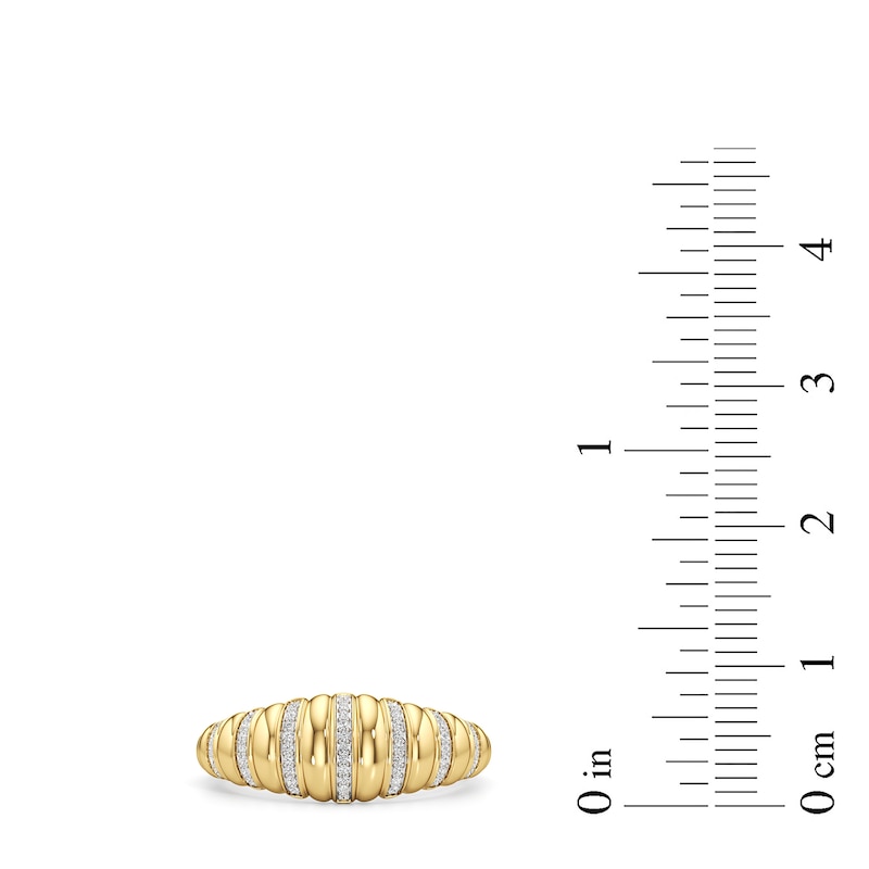 Main Image 3 of 1/10 CT. T.W. Diamond Tapered Ribbed Ring in Sterling Silver with 24K Gold Plate
