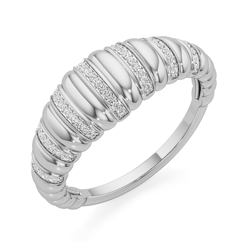 Main Image 2 of 1/10 CT. T.W. Diamond Tapered Ribbed Ring in Sterling Silver