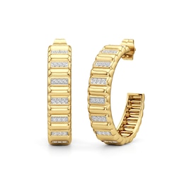 1/3 CT. T.W. Diamond J-Hoop Earrings in Sterling Silver with 24K Gold Plate