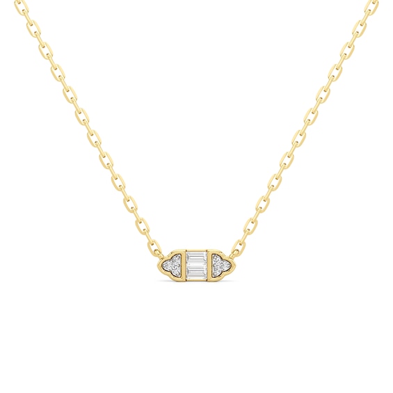 1/10 CT. T.w. Baguette and Round Diamond Tri-Sides Necklace in 10K Gold