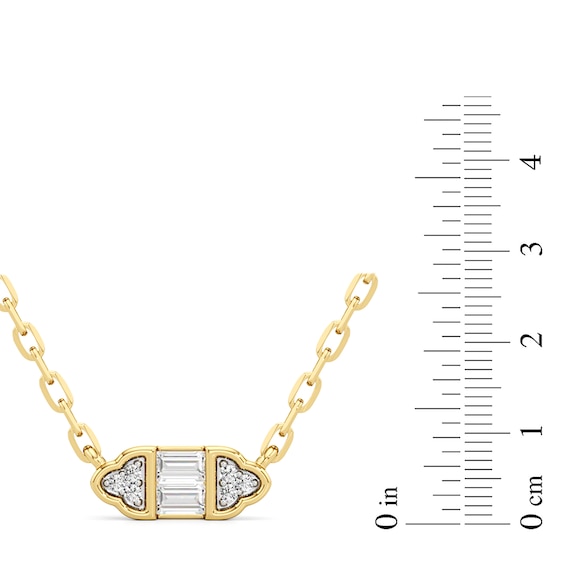 1/10 CT. T.w. Baguette and Round Diamond Tri-Sides Necklace in 10K Gold