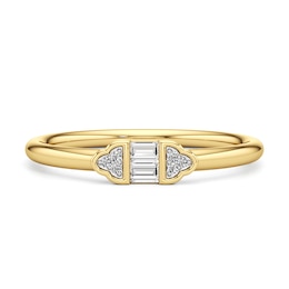 1/10 CT. T.W. Baguette and Round Diamond Tri-Sides Ring in 10K Gold