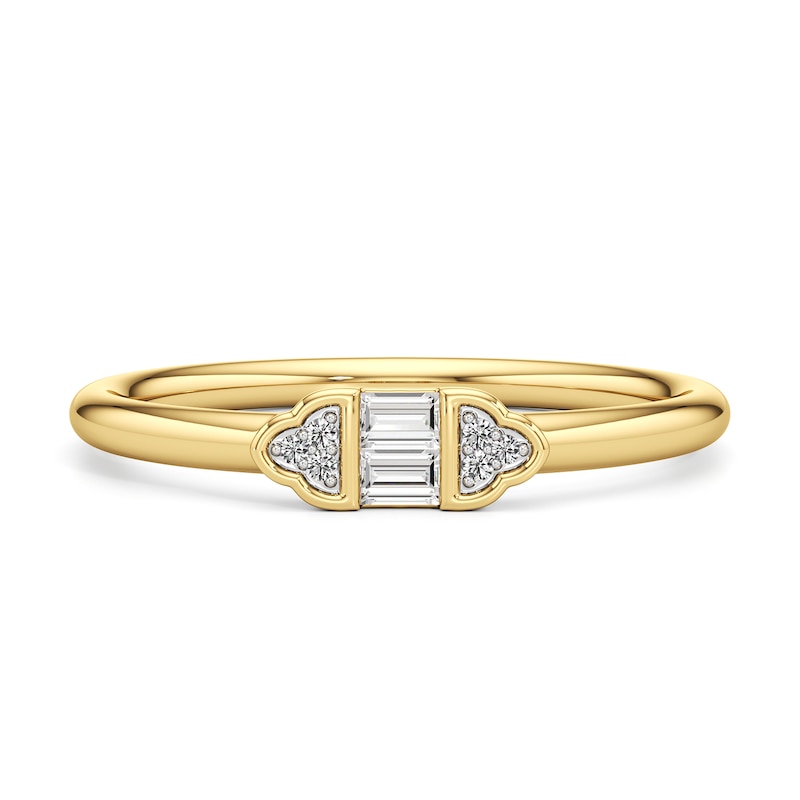 Main Image 1 of 1/10 CT. T.W. Baguette and Round Diamond Tri-Sides Ring in 10K Gold