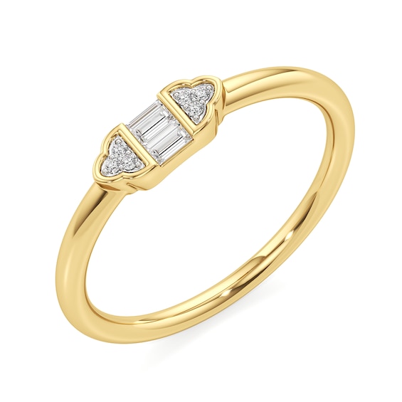 1/10 CT. T.w. Baguette and Round Diamond Tri-Sides Ring 10K Gold
