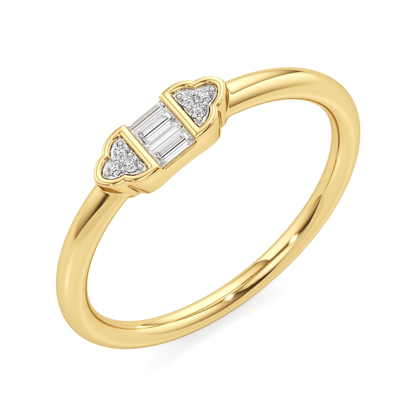 Main Image 2 of 1/10 CT. T.W. Baguette and Round Diamond Tri-Sides Ring in 10K Gold
