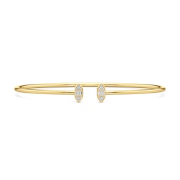1/10 CT. T.W. Baguette and Round Diamond Tri-Sides Open Bangle in Hollow 10K Gold - 7.25"