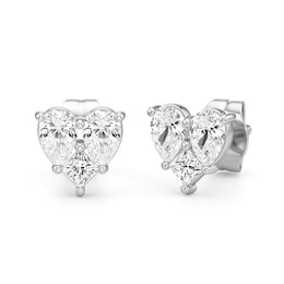 1 CT. T.W. Pear-Shaped and Princess-Cut Lab-Grown Multi-Diamond Heart Stud Earrings in 14K White Gold