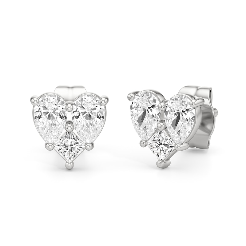 Main Image 1 of 1 CT. T.W. Pear-Shaped and Princess-Cut Lab-Grown Multi-Diamond Heart Stud Earrings in 14K White Gold