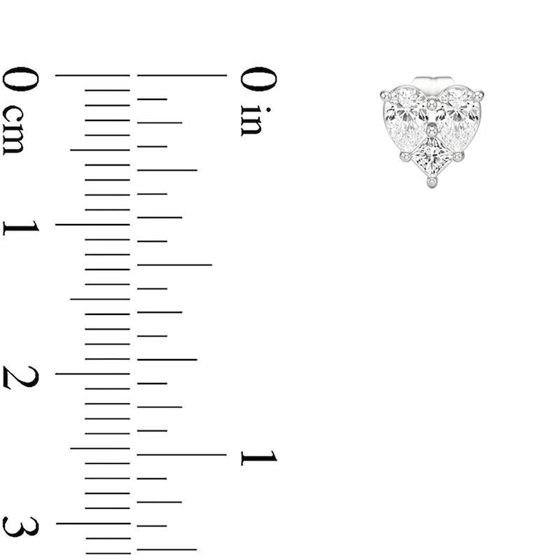 Main Image 2 of 1 CT. T.W. Pear-Shaped and Princess-Cut Lab-Grown Multi-Diamond Heart Stud Earrings in 14K White Gold