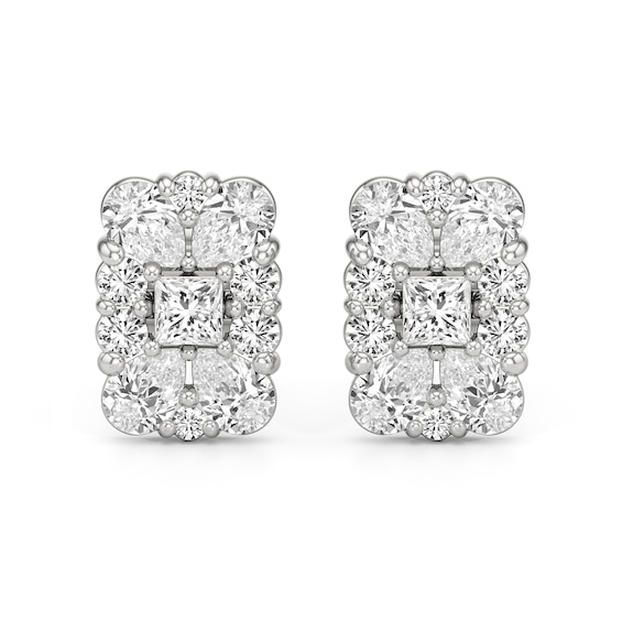 1-1/4 CT. T.w. Emerald-Shaped Lab-Grown Multi-Diamond Stud Earrings in 14K White Gold