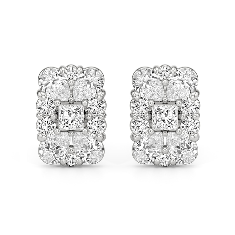 Main Image 1 of 1-1/4 CT. T.W. Emerald-Shaped Lab-Grown Multi-Diamond Stud Earrings in 14K White Gold