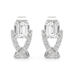 1 CT. T.W. Emerald-Cut Lab-Grown Diamond "X" Stud Earrings in 14K White Gold