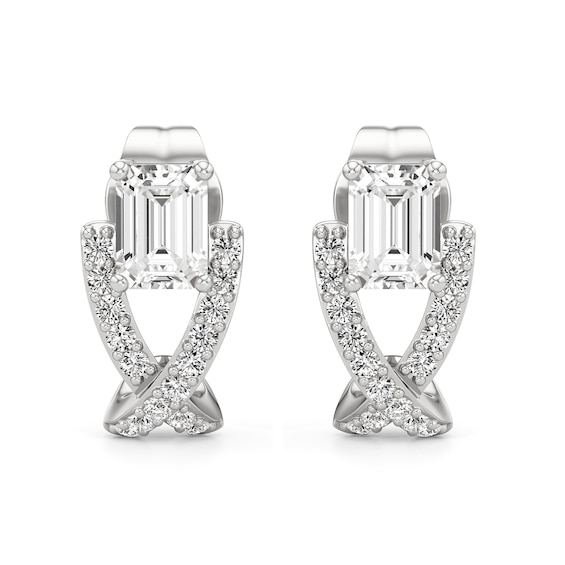 1 CT. T.w. Emerald-Cut Lab-Grown Diamond "X" Stud Earrings in 14K White Gold
