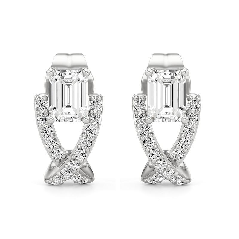 Main Image 1 of 1 CT. T.W. Emerald-Cut Lab-Grown Diamond "X" Stud Earrings in 14K White Gold